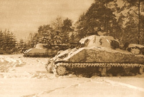 TANKS OF THE 7TH ARMORED DIVISION in a temporary position near St. Vith.